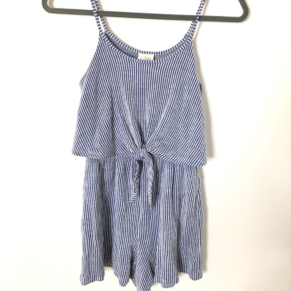 Blue and White Striped Romper